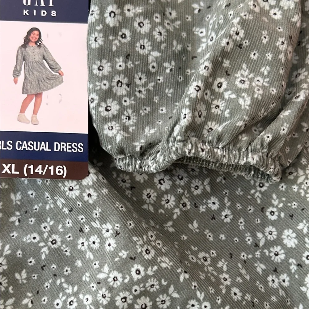 NWT! Gap Kids Girls XL Green & White Floral Long Sleeve Corduroy Dress
